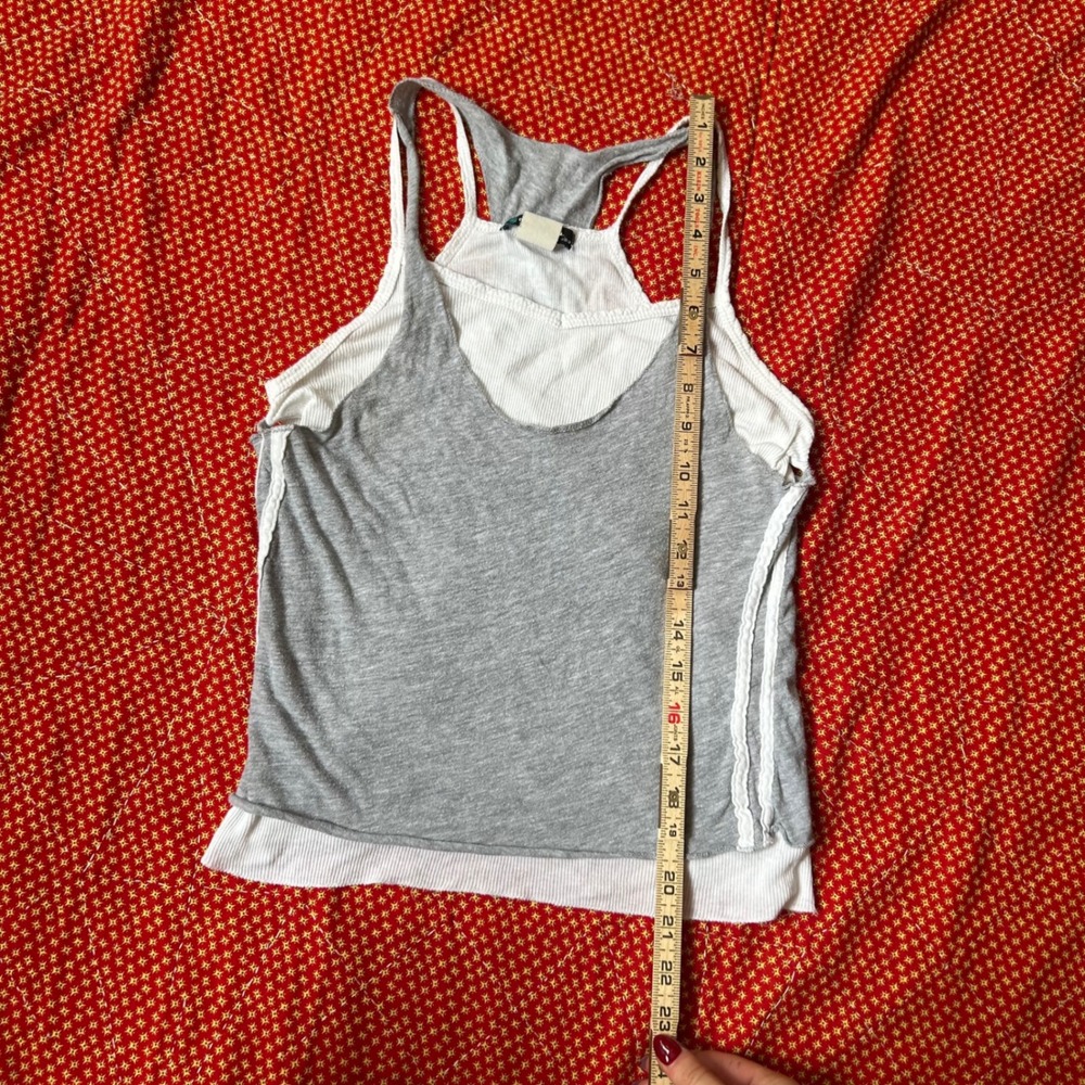 Vintage 2000s Coolwear USA Layered Racerback Tank Top Grey White Cotton Large - Picture 6 of 6